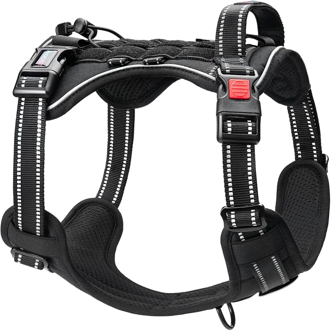 No Pull Tactical Dog Harness,Service Dog Vest Molle & Loop Panels | Black M, Metal Front & Back D-ring, Reflective, Easy Control with Padded Handle for Small Medium Large Dogs
