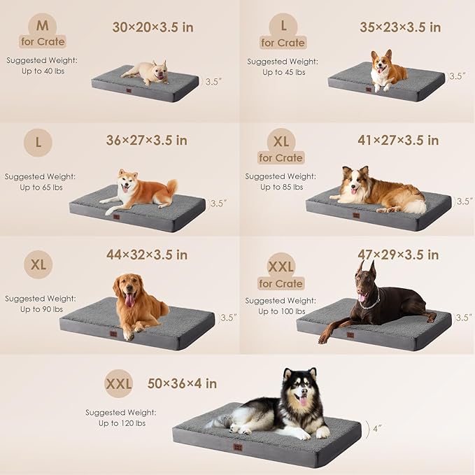 EHEYCIGA Orthopedic Dog Bed Large with Removable Washable Cover, Grey, 36IN | Egg Crate Foam Support, Durable Oxford fabric, Non-Slip Bottom, Machine Washable, Soft Waterproof Plush Pet Bed Mat For Crate