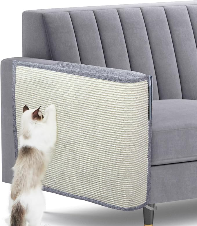 Upgraded Cat Scratch Furniture Protector,Cat Scratch Sofa Arm Sheild with Large Size Natural Sisal for Protecting Couch Sofa Chair Furniture 27.6''L*19.6''W (Light Grey/Right Handed)