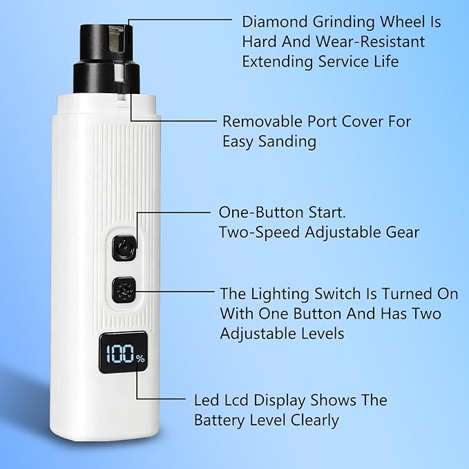 Cat Nail, Safe Cut Cat Nail Trimmer, Nail Trimmer, Two Adjustable with 360° Grinding Settings, Low-Vibration Ultra-Quiet Under 40dB, Easy to Clean, Powerful Enough, Suitable for Cats and Dogs (White)
