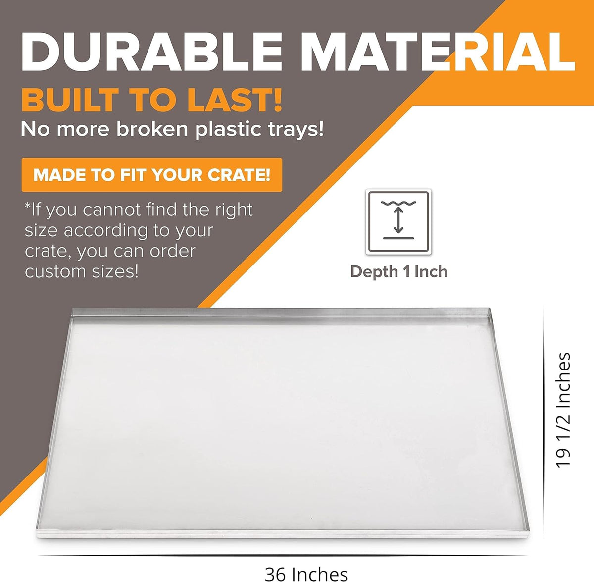 36" x 19.5" Metal Replacement Dog Crate Pan Chew Proof Crack Proof Pet Kennel Tray Central Dog Training Crate Pan Pet Supplies, Stainless Steel, 1" H
