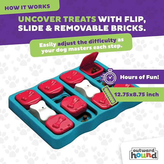 Outward Hound by Nina Ottosson Dog Brick – Interactive Treat Puzzle Enrichment Toy, Level 2 Intermediate (Pack of 12)