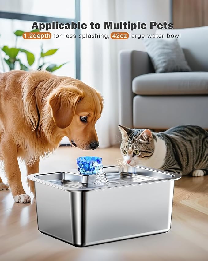Stainless Steel Dog Water Fountain,3 Gallon Large Pet Water Fountains for Dogs and Cats, 11L /386oz Dog Water Bowl Dispenser w/Filter Drinking Bowls Indoor, Cat Founatin Quiet Pump, Easy to Use | 1.2 in deep drinking area, quiet pump, filtered flowing ...