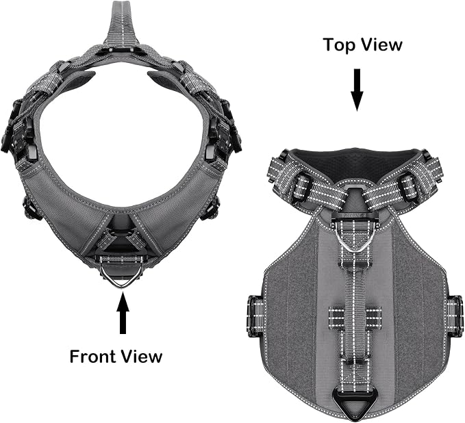ICEFANG Quick-Moving Tactical Dog Harness for Medium Dogs,No Pull Dog Vest | Control Handle,Reflective,Full Metal Buckles,Adjustable,Hook-and-Loop Panel,Soft Padded,Grey,Medium