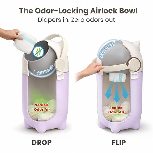 iTouchless 4 Gal Nursery Bin | Odor-Locking Diaper Pail | Lavender Orchid | Rotating Ball Seal Traps Smells | Vibrant Accent Color | Fits Any Standard Bag | Flip-Up Handle Opens With A Single Hand