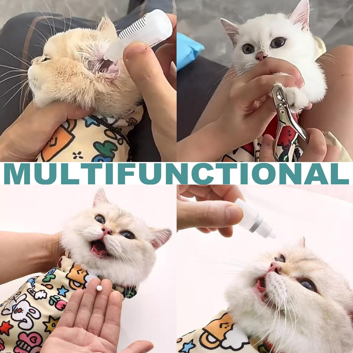 Cat Grooming Wrap, 2pcs [M+L] Cat Restraint Wrap for Nail Clipping, Ear Cleaning, and Teeth Brushing, Self-Adherent, Anti-Bite, Anti-Scratch, Anti Scratch, Pink+Yellow