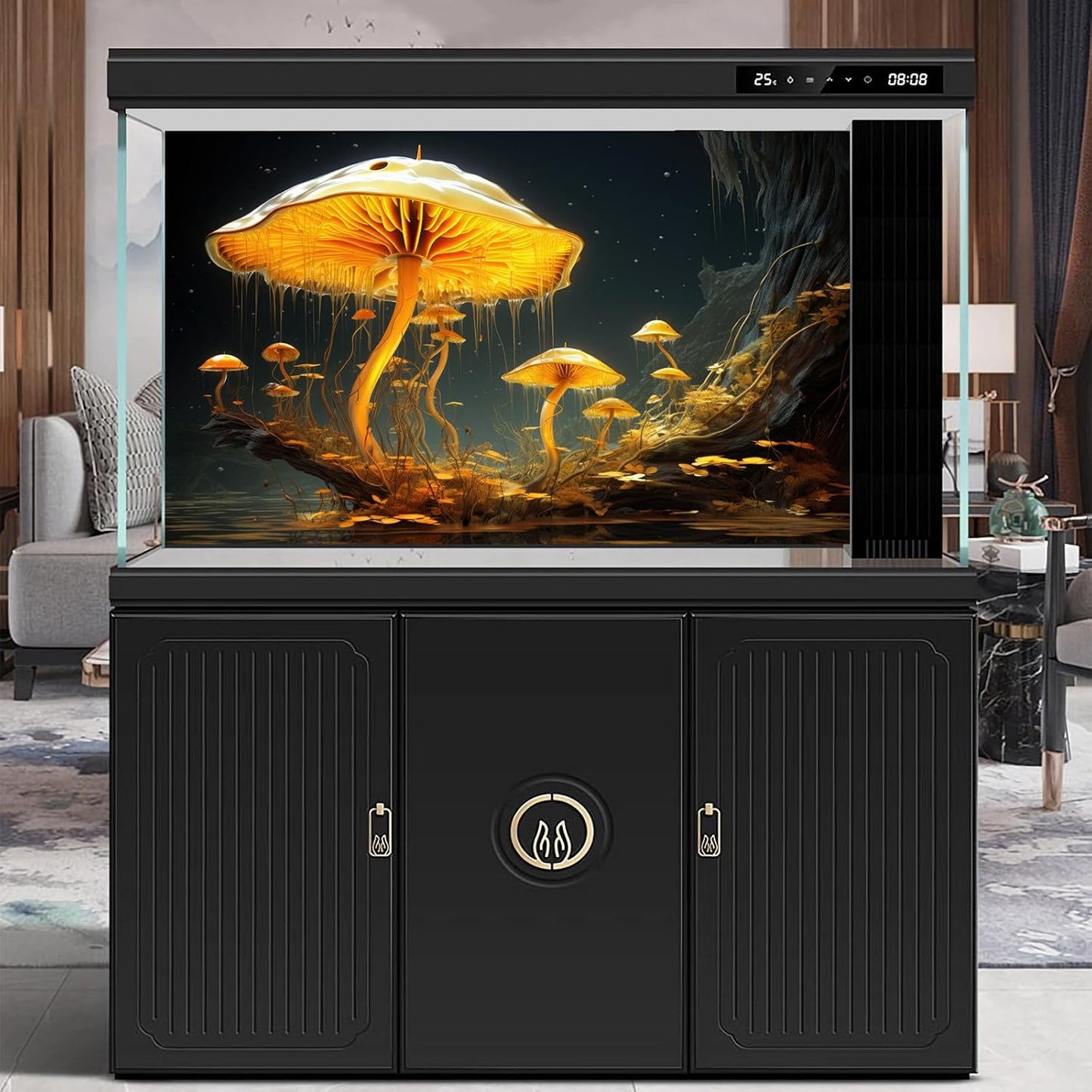 Fantasy Mushrooms Aquarium Background Fantasy Mushroom in Magical Enchanted Fairy Tale Stream Reptile Tank Enclosure Terrarium Backgrounds Mushroom Theme Landscape Fish Tank Backgrounds 48x18in