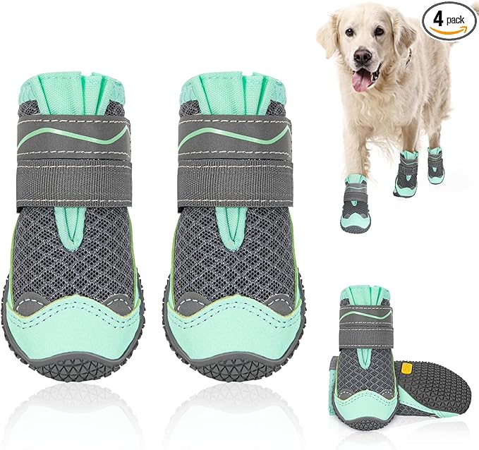 SlowTon Dog Shoes for Large Small Medium Dogs - Breathable Dog Boots for Summer Hot Pavement, Paw Protector for Outdoor Walking Winter Snow, Anti-Slip Rubber Dog Booties for Hardwood Floor (GR, 5)