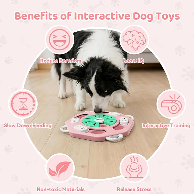MateeyLife Dog Puzzle Toy for Smart Dogs, Mental Stimulation Dog Enrichment Toys, Treat Dispensing Dog Toys to Keep Them Busy for Small and Medium Dogs, IQ Training Puzzle Feeder, Level-2 (Pink)