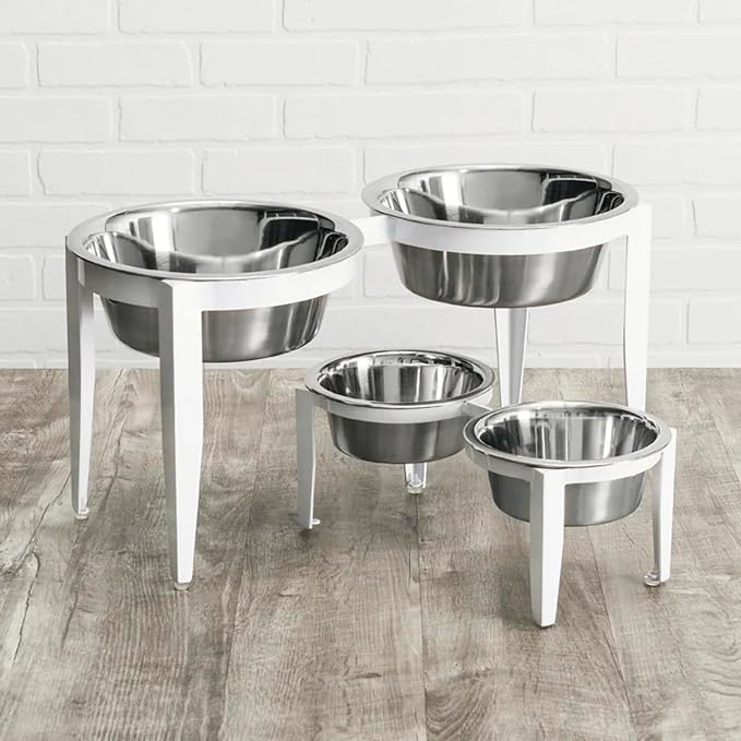 Vision Elevated Double Diner - 10" White - Metal Dog Bowl Stand for Large and XL Dogs, Raised Feeder Station, Wrought Iron, Outdoor/Indoor Pet Bowl, Best for Tall Dogs, Dog Feeding Station