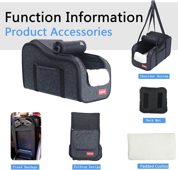 Center Console Small Dog Car Seat,Portable Pet Cat Puppy Booster Armrest Carseat Up to 11lbs,Equipped with a Breathable Protective Cover Net to Prevent Escape with Washable Fluffy Cushion and Pillow