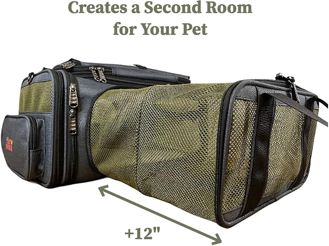 Two-Room Expandable Pet Carrier | 18x11x9 | Airline Approved Under-Seat | 3-Way Expansion | Small Dog and Cat Carrier for Airplane Travel | Removable Wheels | Patent Pending