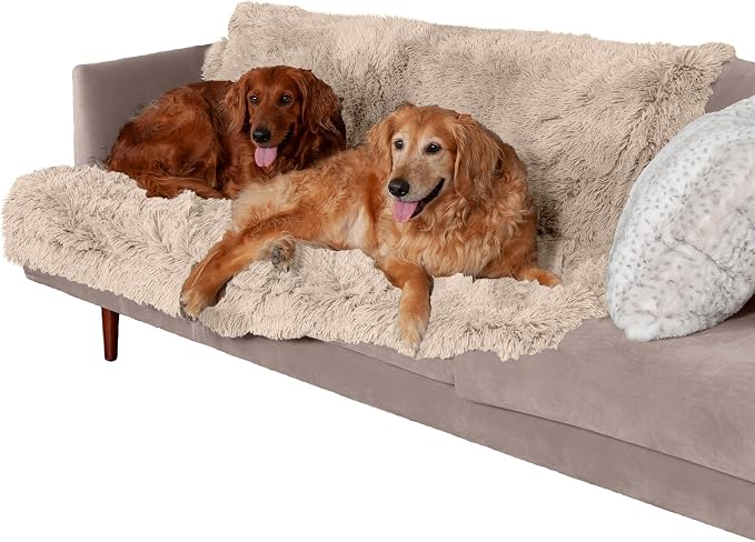 Furhaven Waterproof Throw Blanket for Dogs & Indoor Cats, Reversible Protective Pet Blanket, Extra Large, Long Faux Fur & Velvet, Taupe