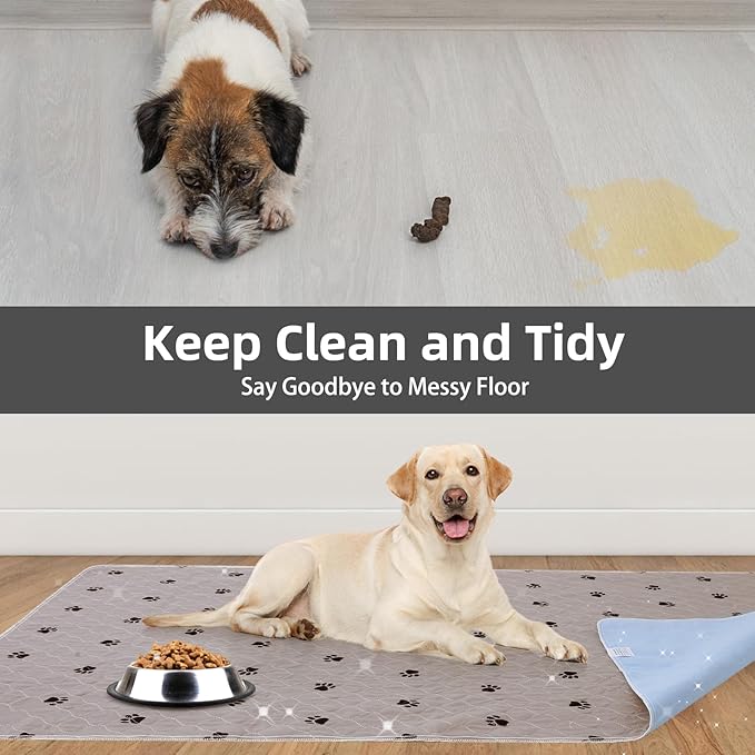 PUPTECK Washable Pee Pads for Dogs - 4 Packs Waterproof Reusable Puppy Potty Training Pads Whelping Mat 24" x 36”- Fast Absorption Non-Slip Pet Food Feeding Mat - Pad for Small Animals
