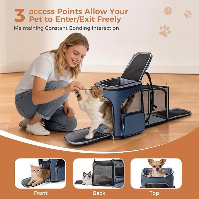 Lekereise Large Cat Backpack Carrier Fit Up to 20 25 Lbs, Expandable Pet Carrier Backpack Foldable Dog Backpack Carrier, Blue
