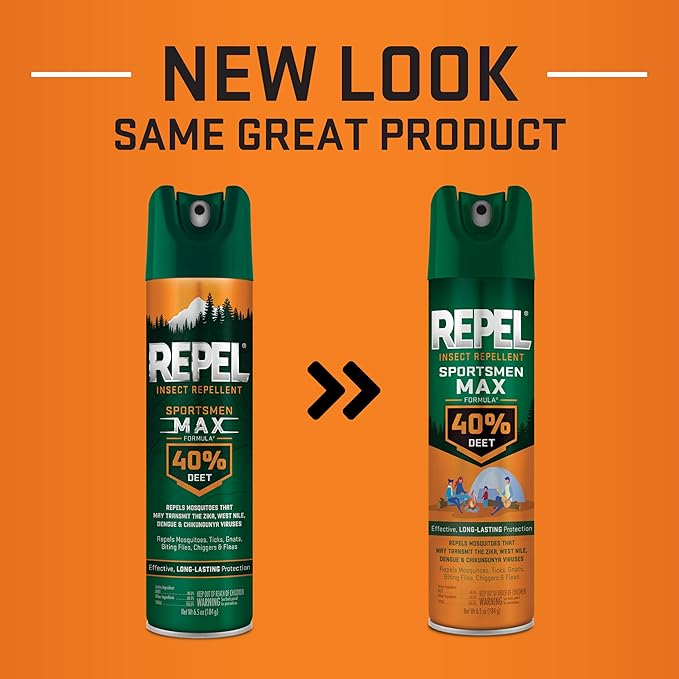 Repel Insect Repellent Sportsmen Max Formula 40% DEET, 6.5 Ounces, Long-Lasting Aerosol Insect Repellent Spray Repels Mosquitoes, Ticks, Gnats, Biting Flies, Chiggers And Fleas, 12 Pack