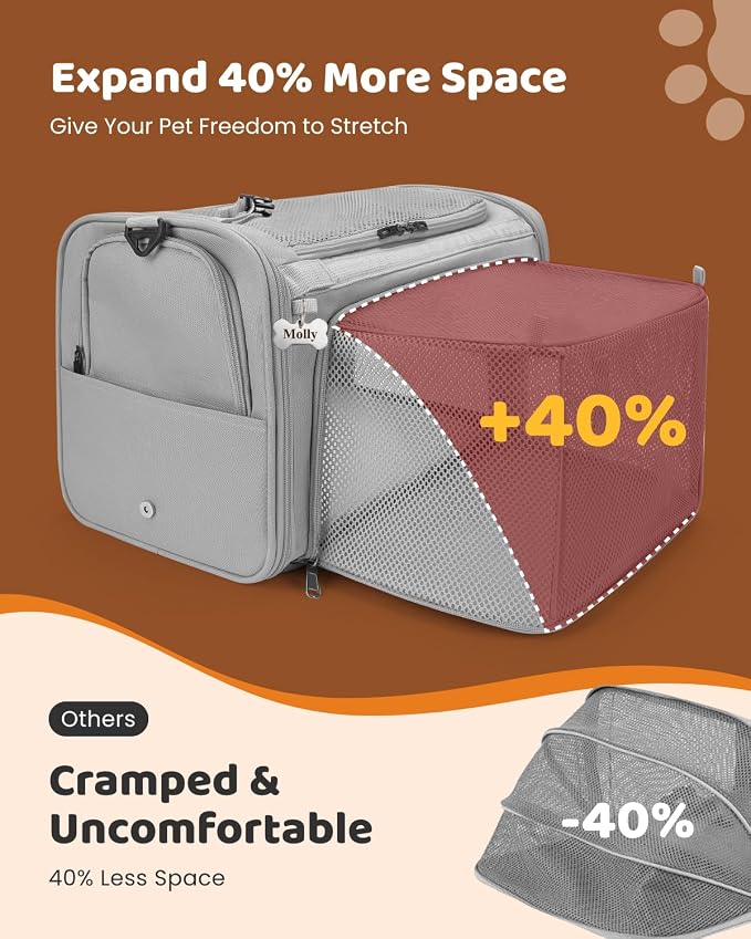 MIDOG Cat Carrier Soft for Small-Medium Cats Up to 15lbs, Airline Approved | Expandable Square Design,Comfort & Breathable Window,Equipped with anti-slip lock zippers and an internal safety leash