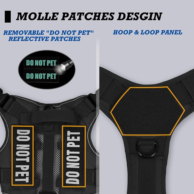 Tactical Dog Harness for Medium and Large Breeds, Air Dog Vest No Pull with Reflective Do Not Pet Patches, Breathable Dog Molle Vests for Training Walking Hunting Black