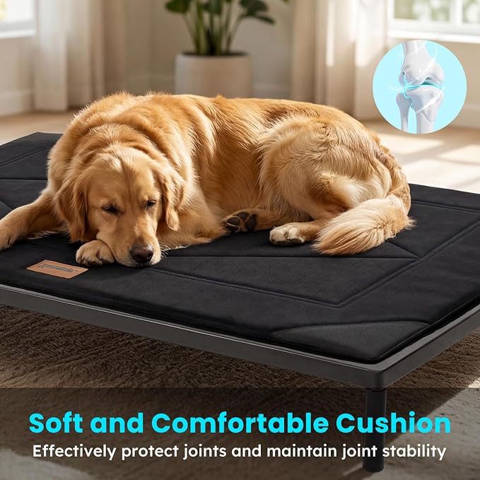 ZOMISIA Chew Proof Elevated Dog Bed for Medium Dogs, 36" x 24" x 5", Black | Indestructible Raised Pet Cot for Indoor & Outdoor Use, with Removable Waterproof Padded, Non-Slip & Washable, Easy to Clean