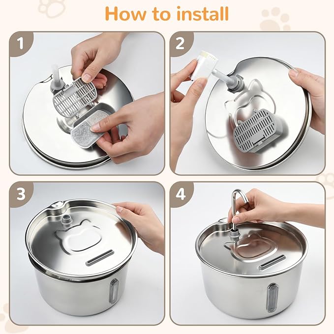 Cat Water Fountain Stainless Steel，135oz/4L， with Adjustable Pump & 3 Flow Modes, Ultra-Quiet Automatic Cat Dog Water Dispenser, Large Capacity Water Fountain for Cats,Dogs,Multiple Pets (1)