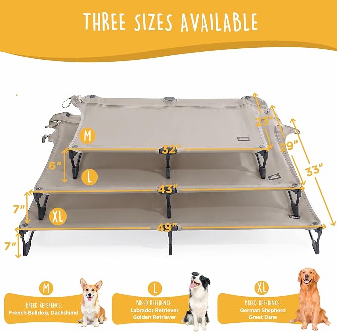 Upgraded Non-Slip Daisy Cot, Large Foldable Elevated Dog Bed, Portable Raised Outdoor Folding Dog Cot for Camping/Home, Chew Proof Waterproof Heavy Duty Up to 160 Lbs, Brown, 43"x27"
