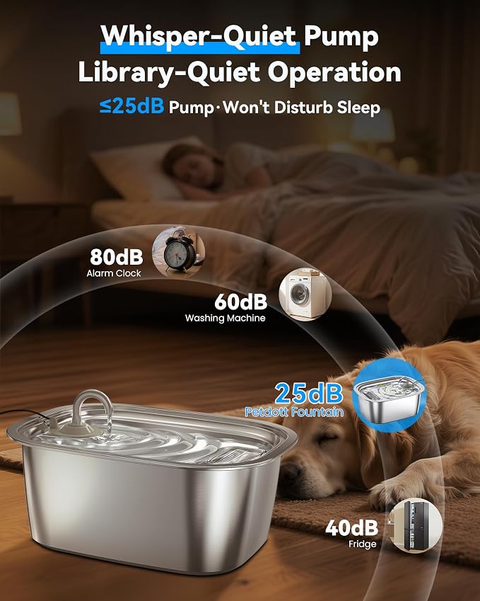 3Gal/11L Dog Water Fountain, Stainless Steel Large Automatic Pet Water Dispenser, Ultra-Quiet Leak-Proof Drinking Bowl for Big Dogs & Multiple Pets