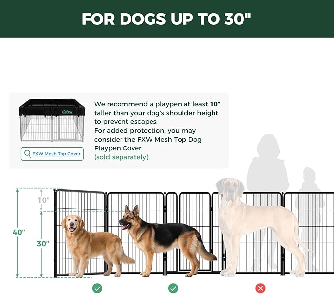 FXW Homeplus Unleashed Indoor Dog Playpen - Stress-Free and Safe Play, Heavy Duty 40 Inch 24 Panels Dog Pen for Medium and Large Dogs, Black│Patented