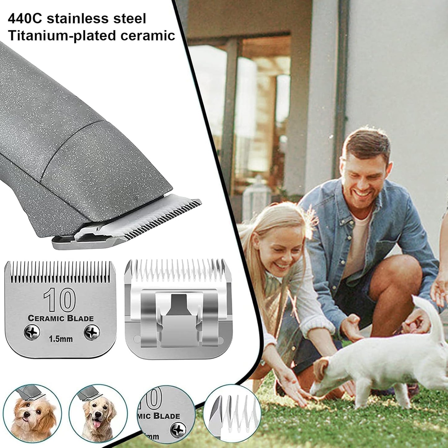 Dog Grooming Clipper Replacement Blades Compatible with Andis Pet Clipper/Oster A5/Wahl KM Series Dog Clipper,Ceramic Blade & Stainless Steel Blade(10+30+7FC+5FC)