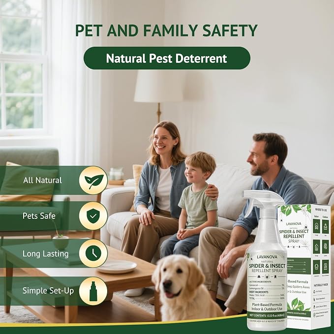 Spider Repellent Indoor & Outdoor, 13.5 OZ Lemongrass Oil Spider & Insect Repellent Spray, Plant-Based Bug Control for Spiders, Ants, Roaches and Other Common Household Pests, Kids and Pets Safe