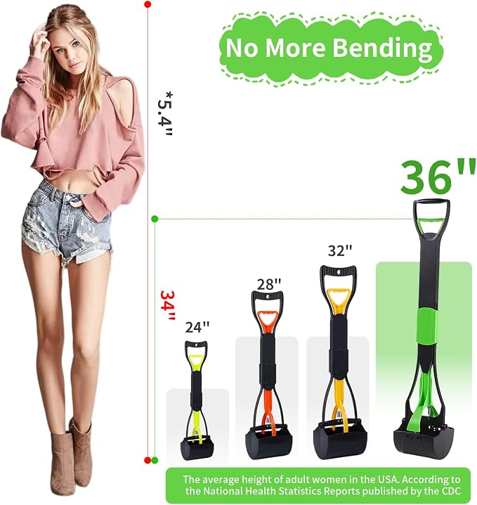 ienjoyed 36“ Large Dog Pooper Scooper for Large Dogs Heavy Duty, Non-Breakable Dog Poop Scooper with Wide Handle for Grass, Gravel, Durable Dog Poop Pick Up Tool, Long Handled Poop Grabber (Green)