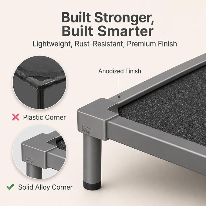 Chew Proof Elevated Dog Beds Medium Large Sized, Aluminum Alloy Dogs Supplies Raised Cot for Cooling Indoor/Outdoor/Camping Use Washable Pet Bed for Crate-48.4"x 32.7" x 7", Gray