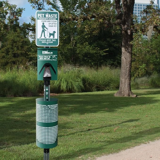Pet Waste Station Kit with 12in x 18in Aluminum Sign - Rustproof Aluminum - FREE 200 Roll Bags & 50 Can Liners (No Fine Sign)