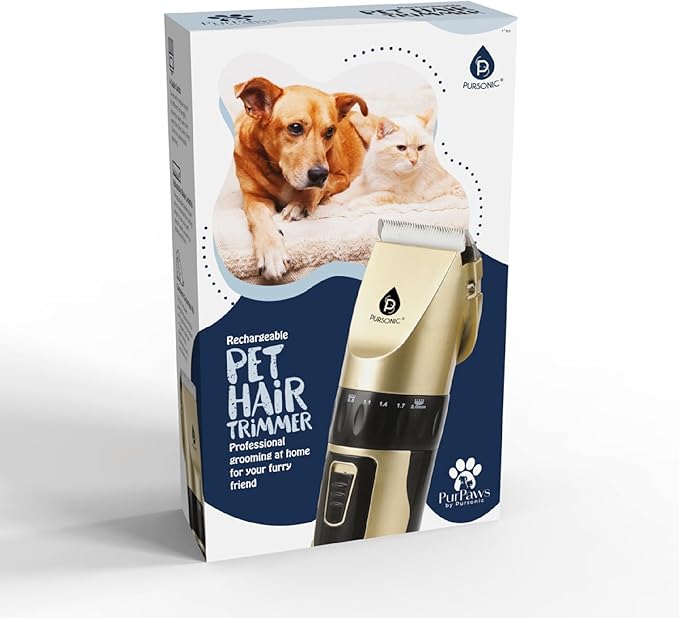 Pursonic Rechargeable Dog Clippers for Grooming – Professional Pet Clippers for Dogs & Cats, Quiet Pet Hair Trimmer with Adjustable Blades and Guide Combs