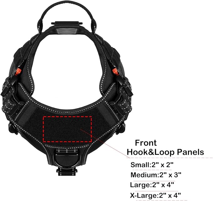 ICEFANG Tactical Dog Harness for Large Dogs,Reflective No Pull Dog Vest | with Control Handle,Adjustable,Front Hook,2 Leash Clips,Soft Padded,MOLLE Panel,Black,Large