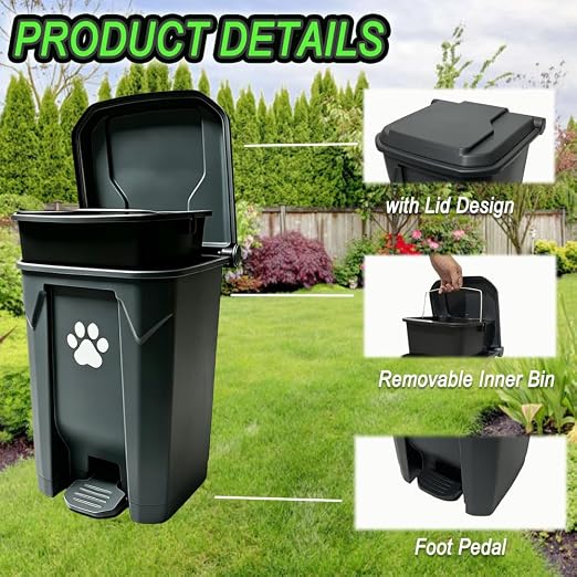 Dog Poop Trash Can Outside 20L with Waste Bags Outdoor Dog Poop Trash Can for Backyard with Lid Odorless Waterproof Foot Pedal and Removable Inner Bucket