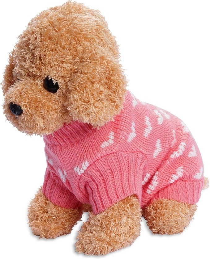 Dxhycc Dog Knitted Sweater Dog Heart Sweater Puppy Sweater Warm Soft Pet Holiday Clothes for Medium Cats and Dogs (Pink, M)