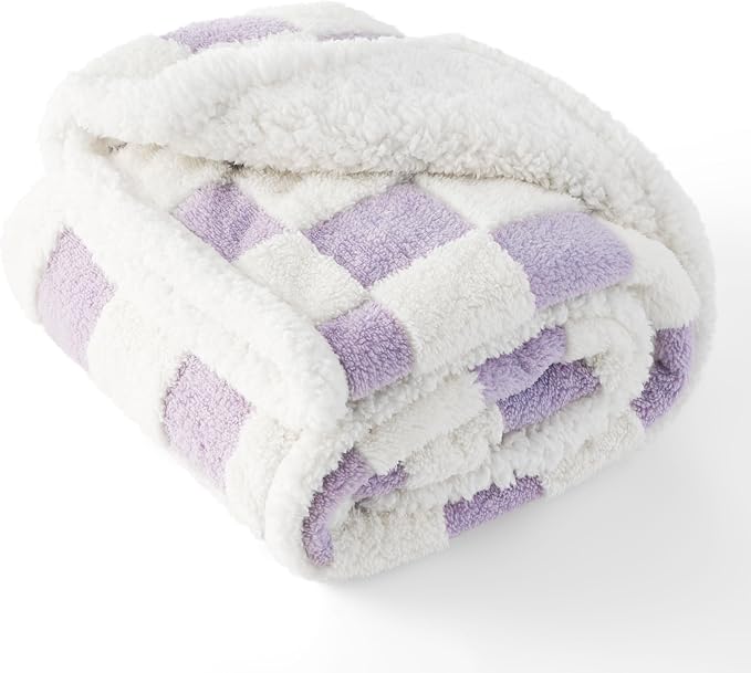 LE SURE Waterproof Dog Blankets for Medium Dogs Cute 3D Jacquard,30x40 | Puppy Blanket for Cat Aesthetic Gift, Warm Soft Sherpa Throw Washable, Reversible Pet Couch Protector, Lavender Checks