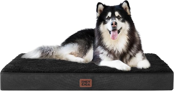 EHEYCIGA Orthopedic Dog Bed Large with Removable Washable Cover, 47IN Black | Egg Crate Foam Support, Durable Oxford fabric, Non-Slip Bottom, Machine Washable, Soft Waterproof Plush Pet Bed Mat For Crate