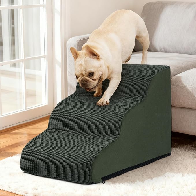 Aodisman Dog Stairs for Small Dogs and Cats,3-Step Pet Ramp for Couch,Chair | 15.7" H Non-Slip Sturdy Dog Steps with Curved Ramp for Senior,Short-Legged Dogs,Puppy and Cats to Reach Sofa or Chair,Green