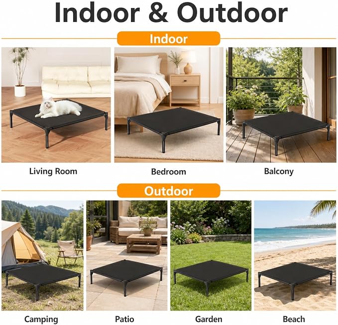 Elevated Dog Cot Bed,Cooling Raised Pet Bed with Washable Breathable Mesh Sturdy Metal Frame,Portable Raised Dog Bed with Anti-Slip Feet for Indoor Outdoor Backyard Use (29" X 19" X 7")