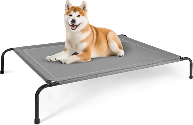 Cooling Elevated Dog Cot Bed Outdoor Raised Portable Dog Beds No-Slip Feet Portable Durable Pet Hammock Bed, 49x31.5x8 Inch, Grey