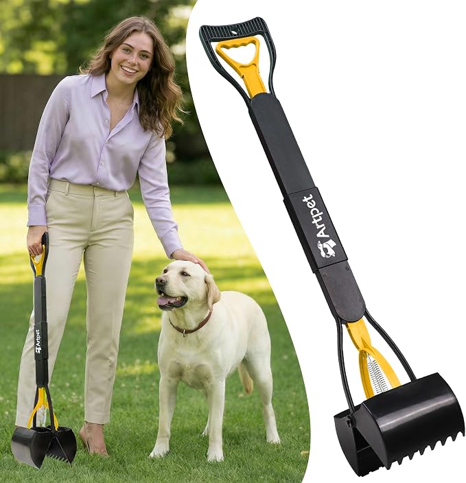 32" Dog Pooper Scooper, Long Handle Scoop for Yard & Grass | 32-Inch Long Handle, No Bending, Easy Pickup, Grass Friendly, Durable Plastic Construction
