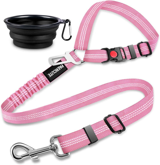 2 Piece Set Retractable Dog Car Seatbelts - Adjustable Pet Seat Belt for Vehicle Headrest Restraint - Heavy Duty & Elastic & Durable Car Harness