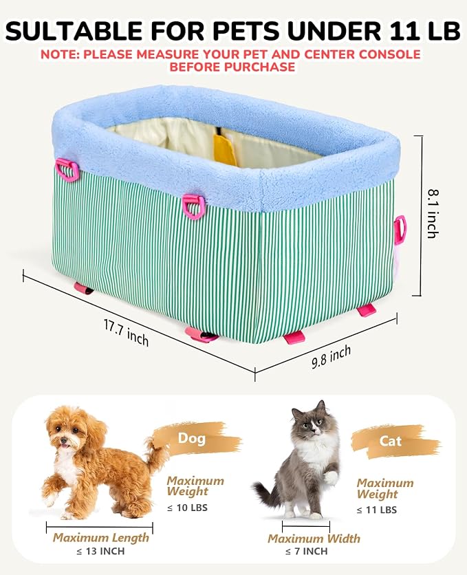 BurgeonNest Center Console Dog Car Seat for Small Dogs up to 9 lbs Light Blue