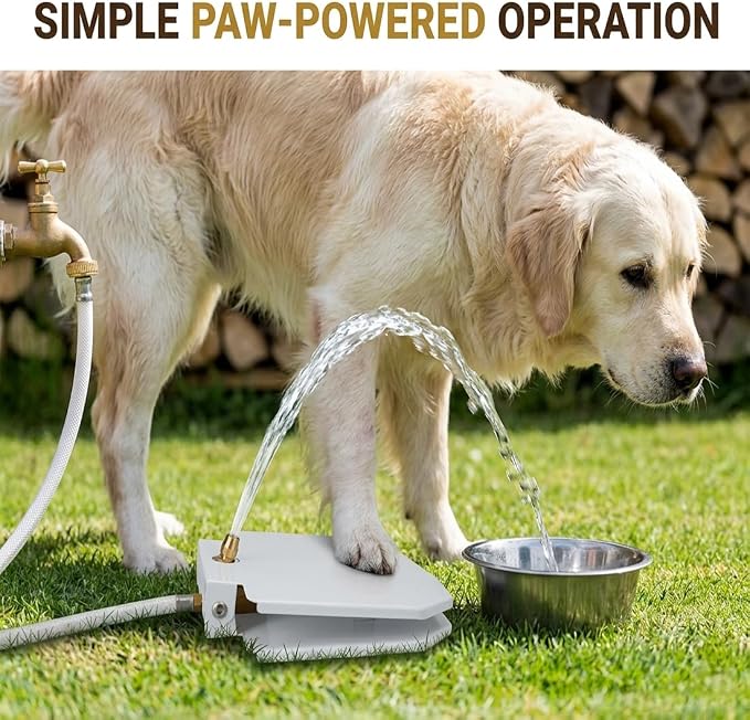 Dog Water Fountain, Outdoor Step on Paw Activated Dog Sprinkler, Interactive Water Toy, for Large Dogs, with Upgrade Leakproof Copper Valve and Heavy Duty Hose Splitter (1PC)