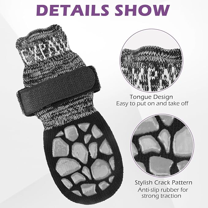 EXPAWLORER Anti Slip Dog Socks to Prevent Licking Paws,Winter Dog Boots & Paw Protectors,Dog Booties for Hardwood Floors with Grippers,Dog Shoes for Hot/Cold Pavement Small Medium Large Senior Dog