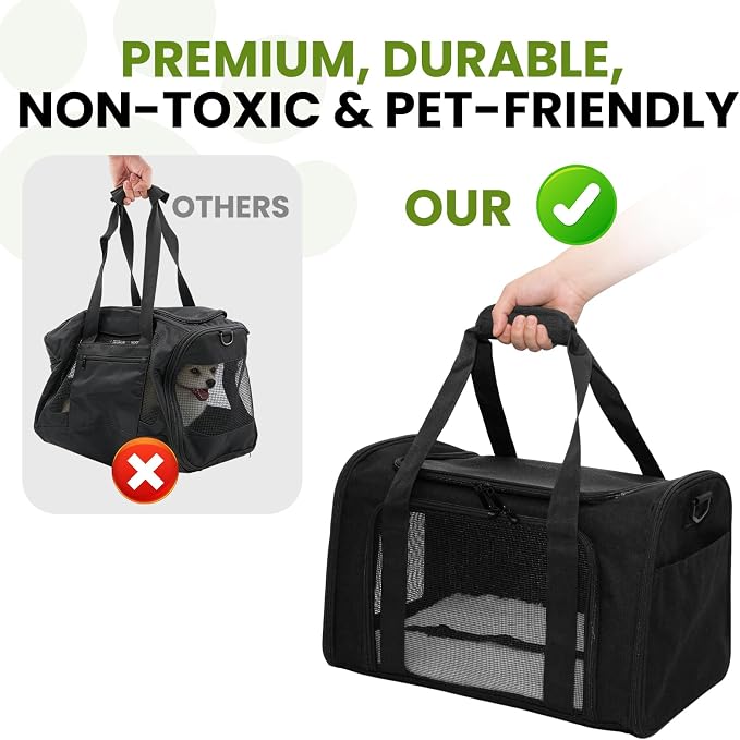 Soft-Sided Cat Carrier Expandable Pet Carrier Airline Approved Mesh Travel Carrier Up to 15lbs for Cats Small Dogs Collapsible Escape-Proof with Shoulder Strap Washable (18x11x11 Black)