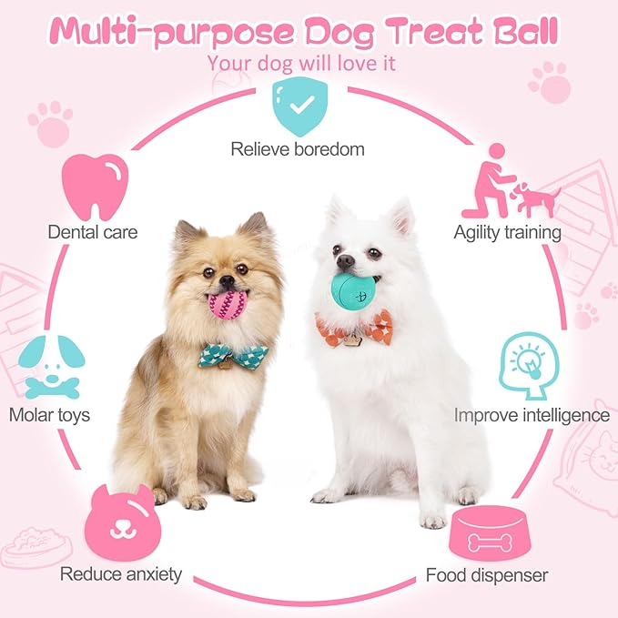 HIPPIH Dog Puzzle Toy 2 Pack, Interactive Dog Toys for Treat Dispensing, Durable Puppy Toys for Teething, Dog Treat Ball for Teeth/Slow Feeder/IQ Training/Playing, Pink-2.75‘’, Green-3.14‘’