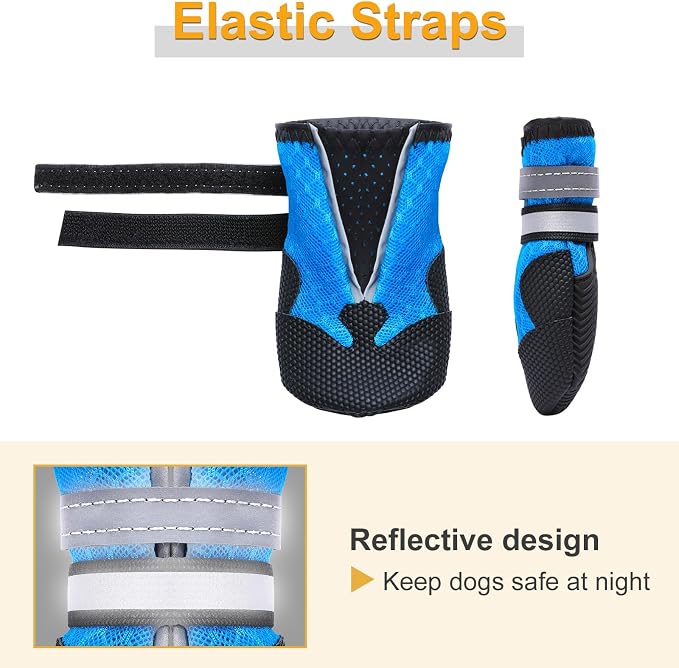 Dimicoo Breathable Dog Boots for Medium Large Dogs,Non-Slip Dog Shoes for Summer Hot Pavement,Lightweight Paw Protector Dog Booties for Outdoor & Indoor Hardwood Floors