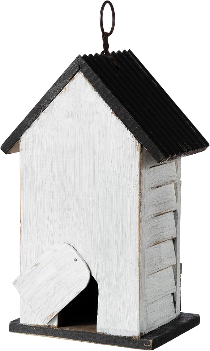 Glitzhome Bird Houses for Outside, Birdhouses for Outdoors, 11" H Washed White Solid Wood Bird Houses Fence Garden Hanging Birdhouses for Bluebird Swallow Sparrow Hummingbird Finch Cardinals